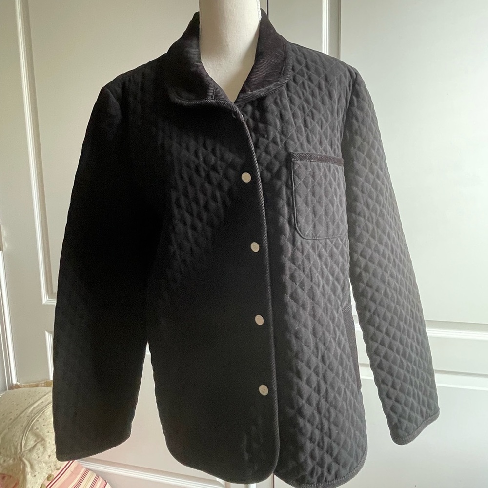 Talbots Black Quilted Snap Front Jacket, Medium